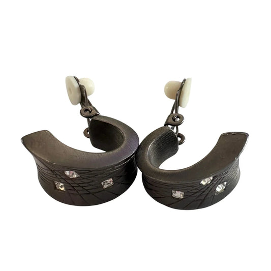 Givenchy Dark Textured Clip - On Earrings with Crystal Accents - Givenchy - earrings - A+ Stuff