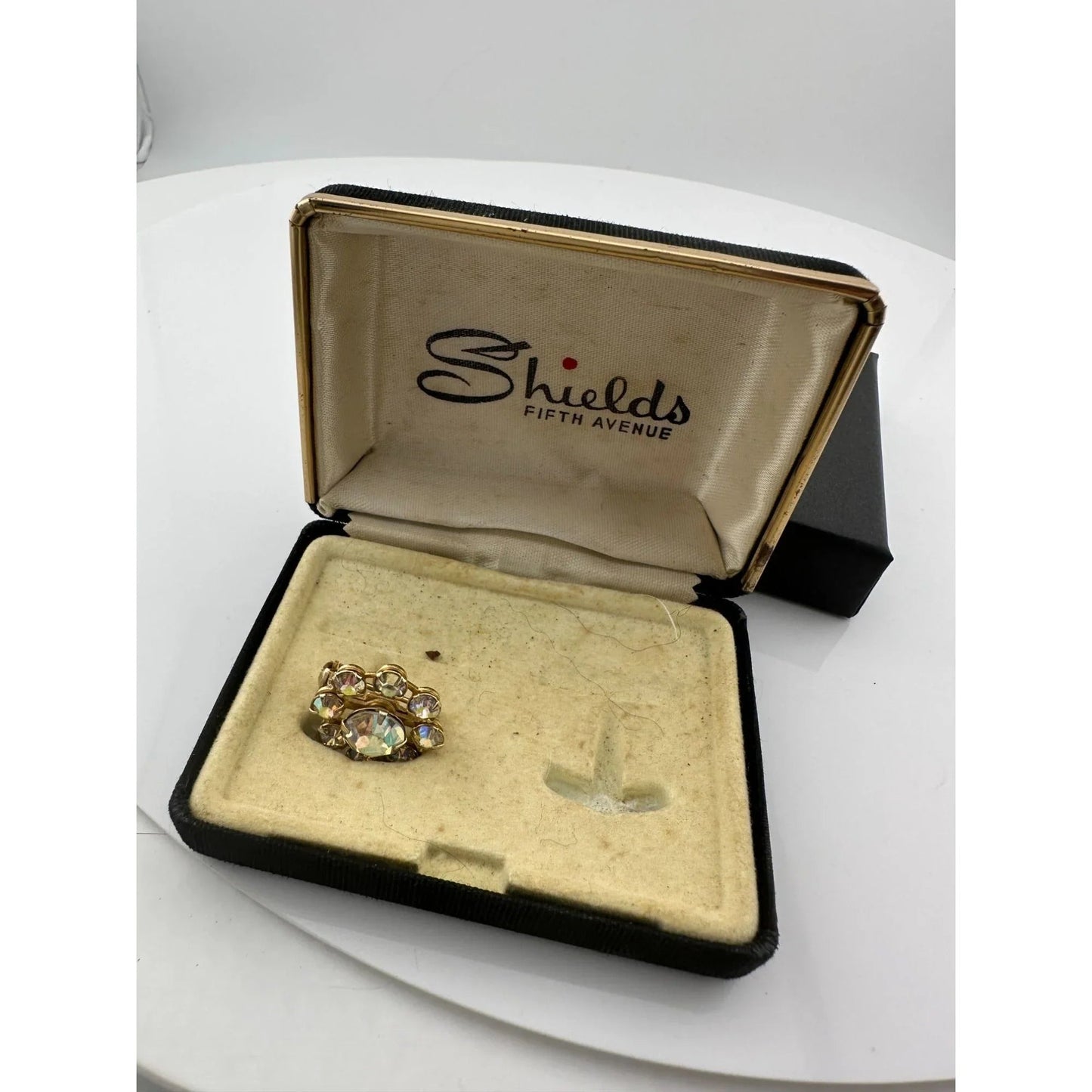 Gold Tone Flower Shaped Aurora Borealis Rhinestone Pin - Vintage Costume Jewelry - A+ Stuff - Costume Jewelry - A+ Stuff