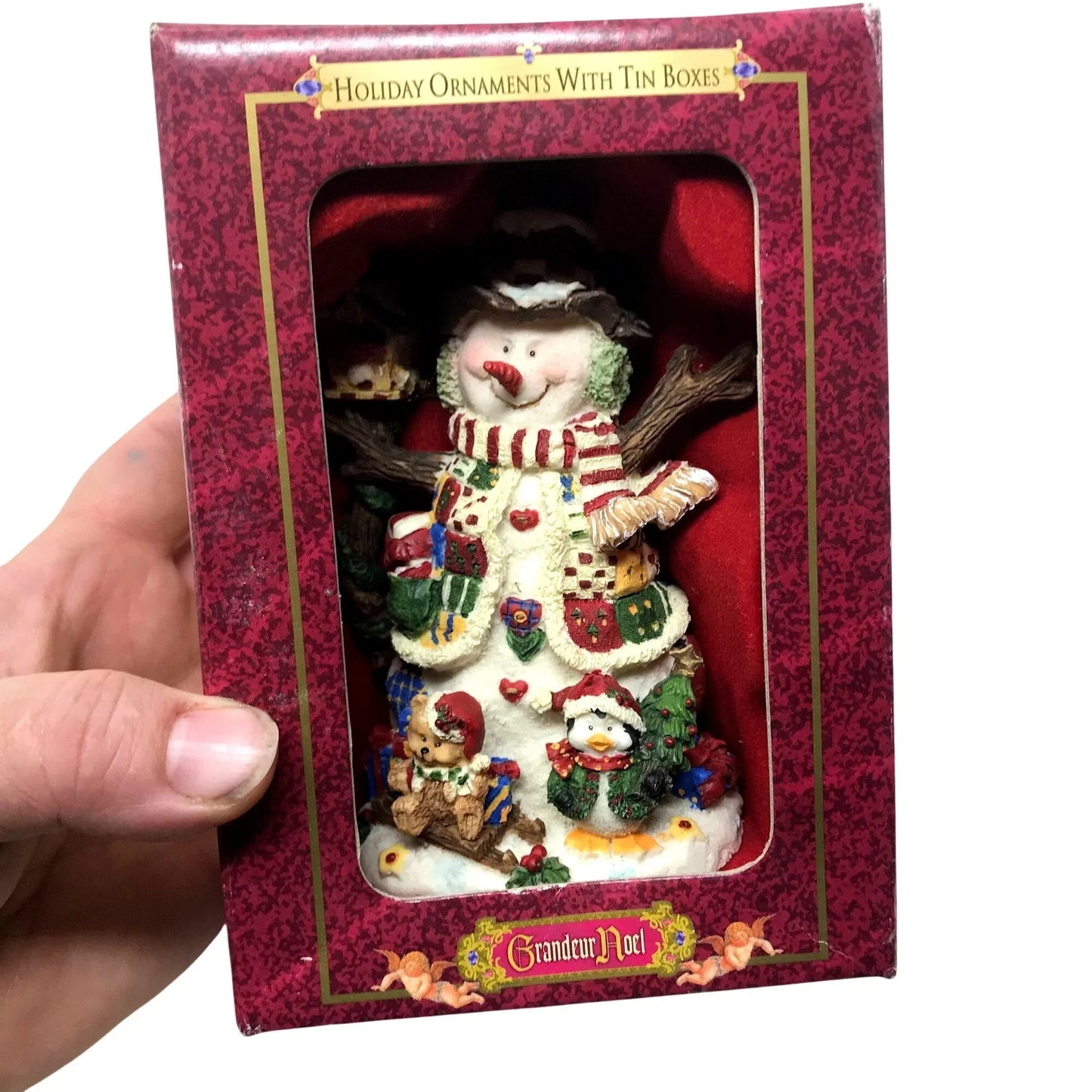 Grandeur Noel Snowman Christmas Tree Ornament w Decor Tin box - Grandeur Noel - Seasonal & Holiday Decorations - A+ Stuff