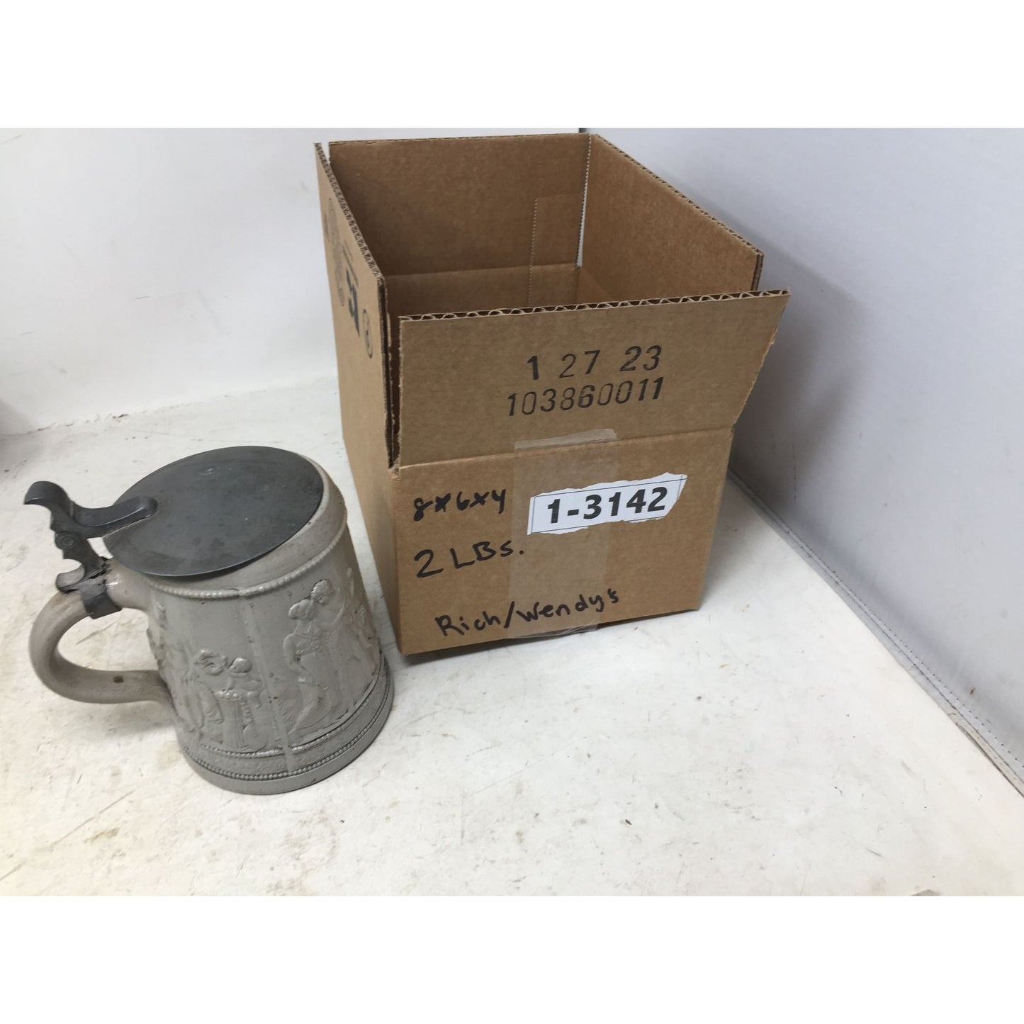 Antique .5 Liter Glazed German Pottery Beer Stein with Lid