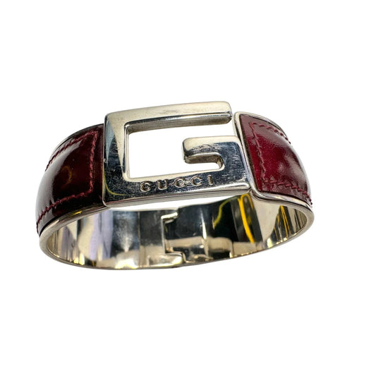 Gucci G - Logo Hinged Cuff Bracelet - Burgundy Patent Leather Band - Gucci - A+ Stuff