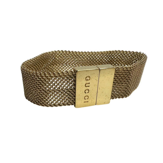 Gucci Mesh Link Bracelet in Gold - Tone Steel - Vintage - Gucci - Designer Bracelet - A+ Stuff