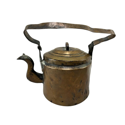Antique Primitive Wrought Copper Tea Kettle with Lid and Handle