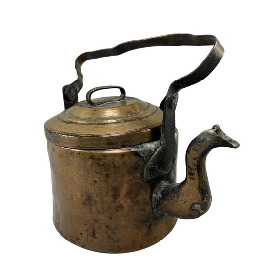 Antique Primitive Wrought Copper Tea Kettle with Lid and Handle