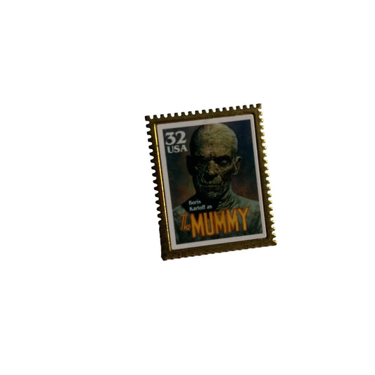 The Mummy Boris Karloff Classic Movie Monsters Vintage Postage Stamp Pin - A+ Stuff