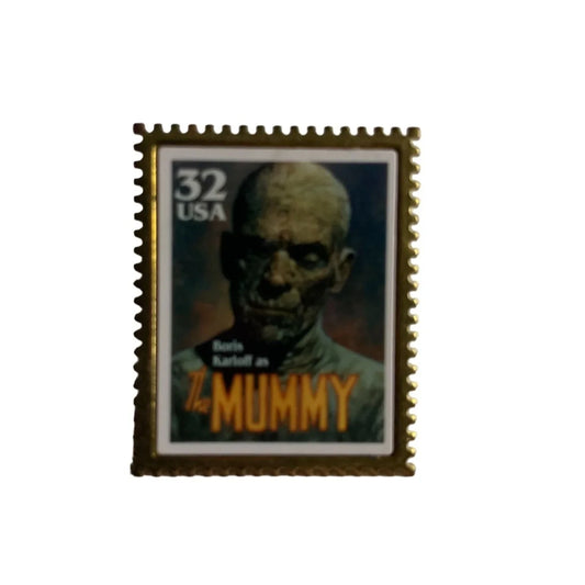 The Mummy Boris Karloff Classic Movie Monsters Vintage Postage Stamp Pin - A+ Stuff