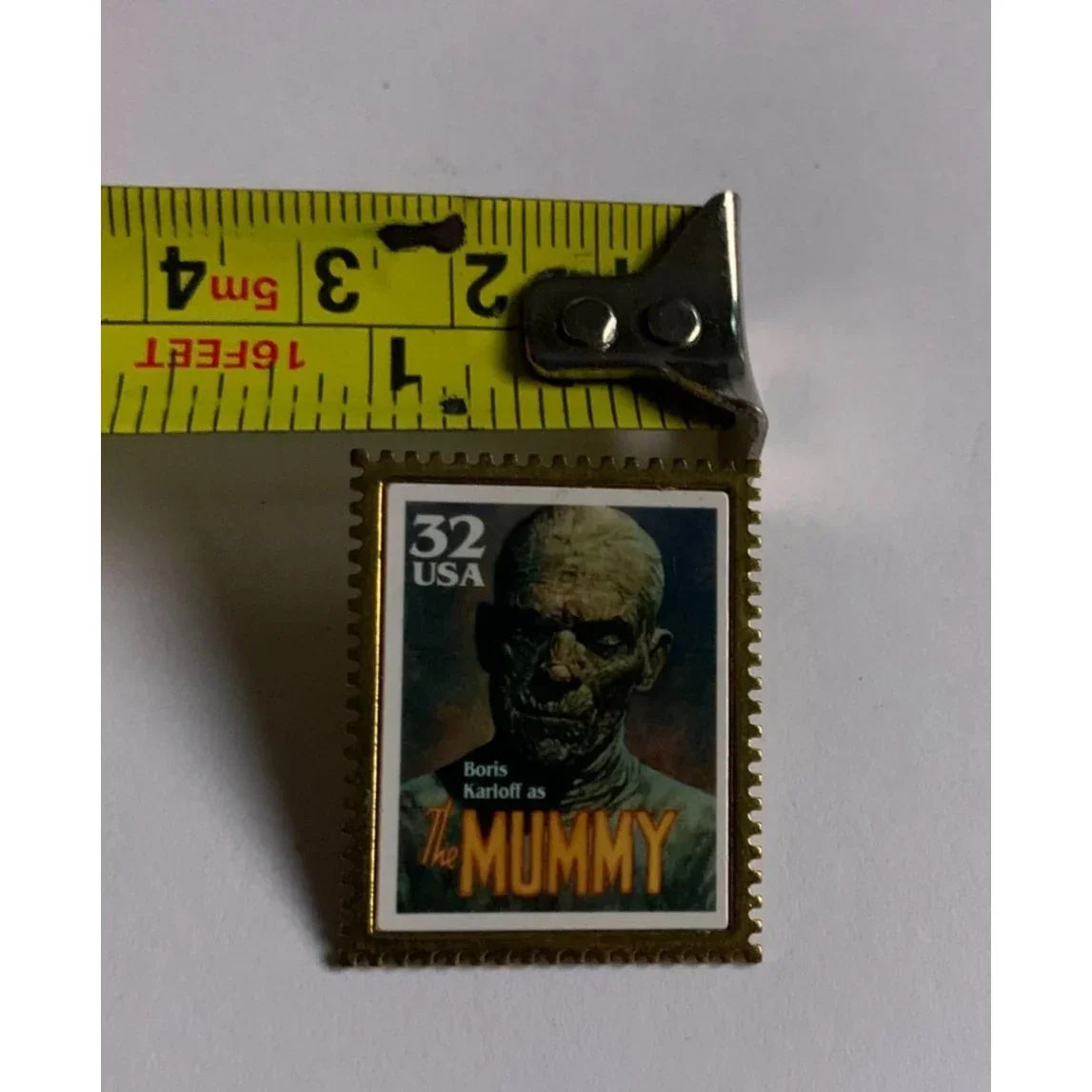The Mummy Boris Karloff Classic Movie Monsters Vintage Postage Stamp Pin - A+ Stuff