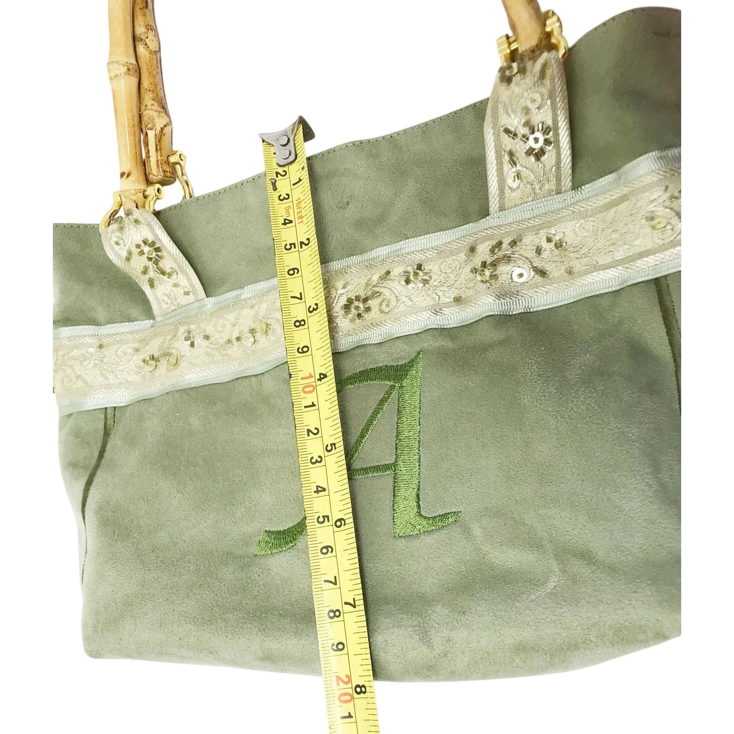 HandBag with monogrammed Uppercase A - Floral Motif with Bamboo Straps - Unbranded - A+ Stuff