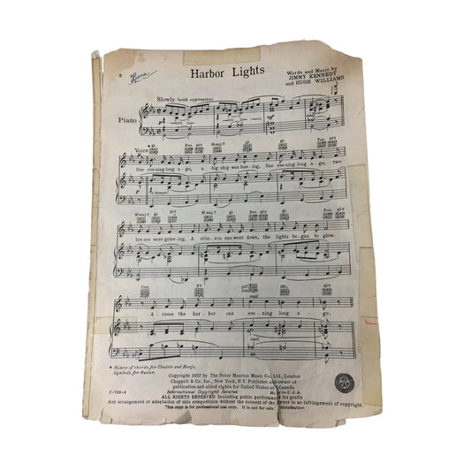''HARBOR LIGHTS'' SHEET MUSIC BY JIMMY KENNEDY AND HUGH WILLIAMS - A+ Stuff - SHEET MUSIC - A+ Stuff