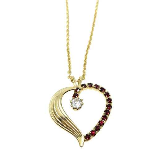 Heart Pendant on thin chain Gold Plate Heart Necklace with Red & White Stones - Unbranded - A+ Stuff