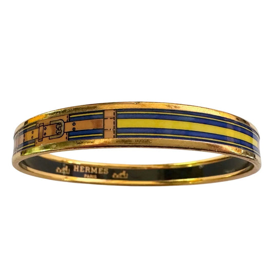 Hermès Belt Motif Enamel and Gold Plate Bangle Bracelet - Hermes - Bracelet - A+ Stuff