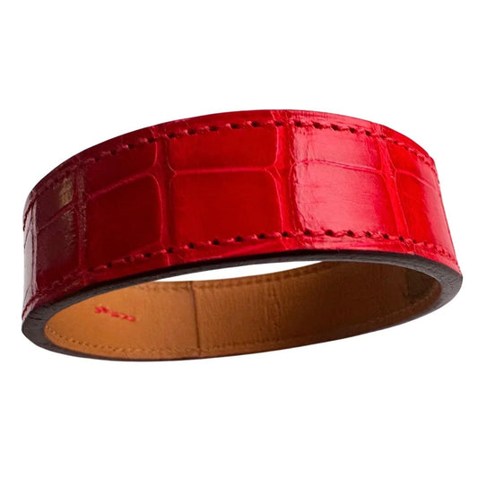 Hermes Red Croc Embossed Leather Bangle Bracelet - Hermès - Bracelet - A+ Stuff