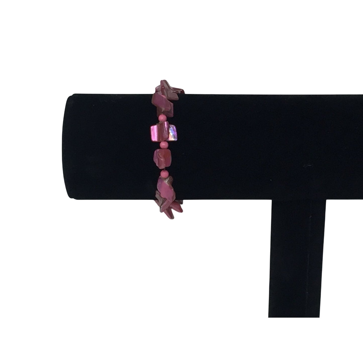 Women's Vibrant Pink Beaded Shell Stretchy Bracelet