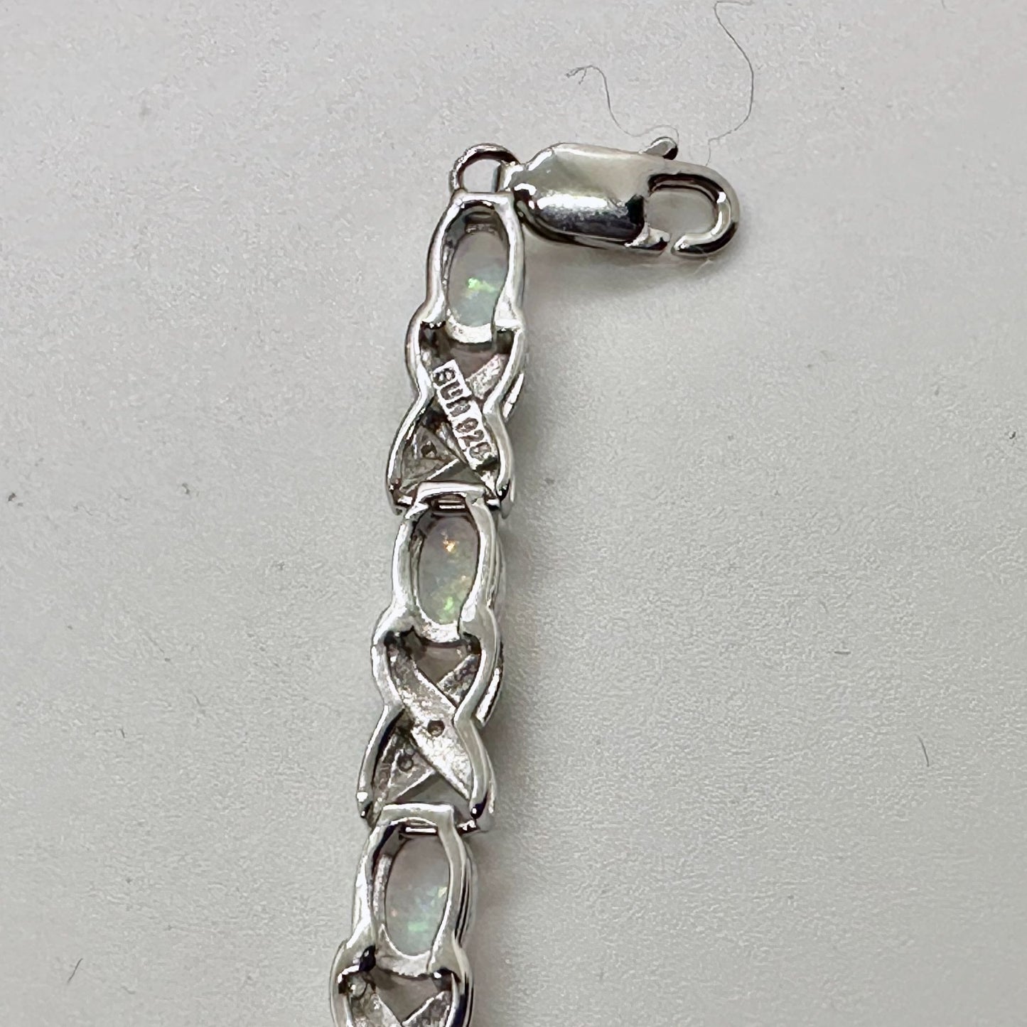 XO Infinity Bracelet Created Opal and Diamon Accent in Sterling SIlver Setting - Stunning Gemstones