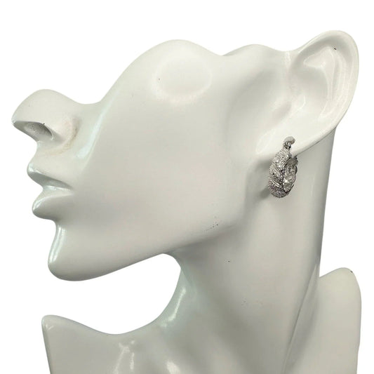 Holsted Jewelers Rhodium Plated Wide Detailed Hoop Diamond Earrings - Unbranded - Earrings - A+ Stuff