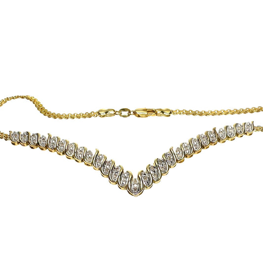 Elegant 1/2 Ct Natural Diamond Chevron Evening Necklace Gold Plated Brass - A+ Stuff Necklace