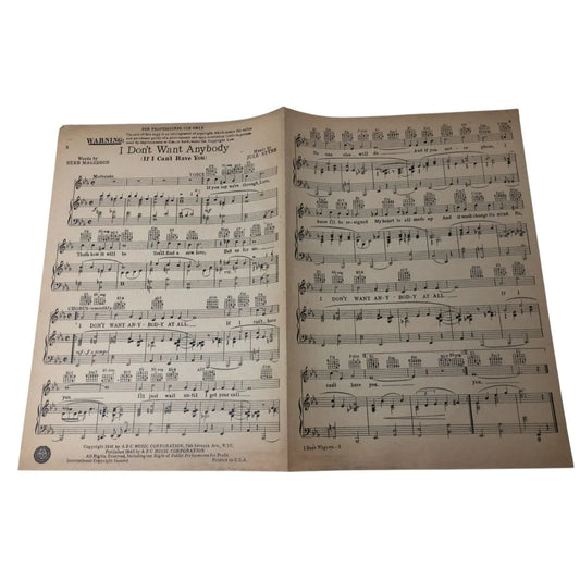 ''I Don't Want Anybody (If I Can't Have You)'' Vintage 1941 sheet music - A+ Stuff - sheet music - A+ Stuff