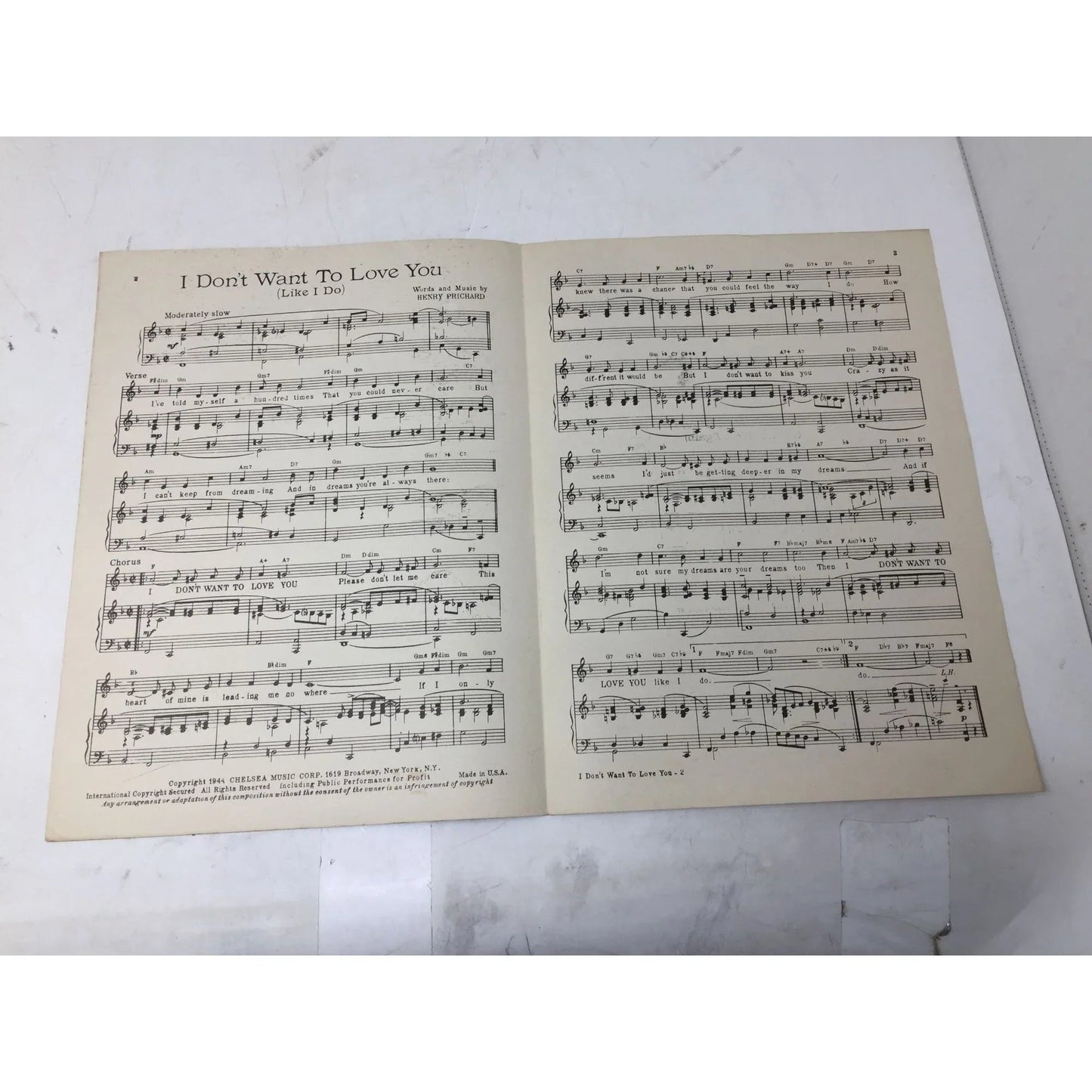 I Don't Want to Love You (Like I Do) Words and music by Henry Prichard - A+ Stuff - Sheet Music - A+ Stuff