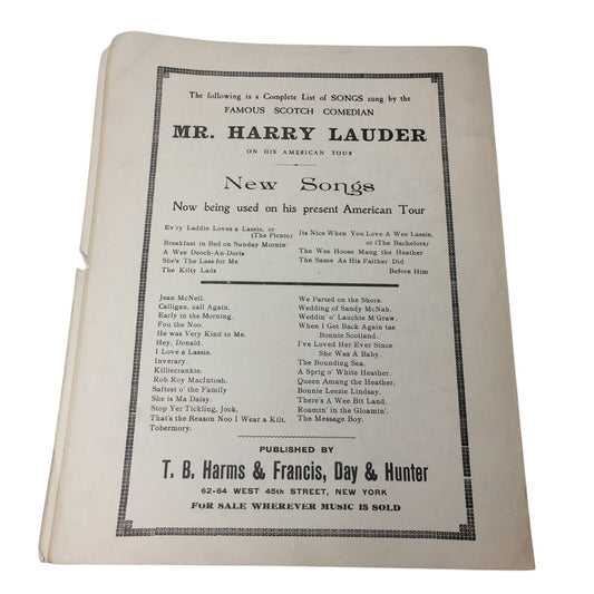 Antique Sheet Music Book - ''Shouther to Shouther'' by J Wilson & Harry Lauder