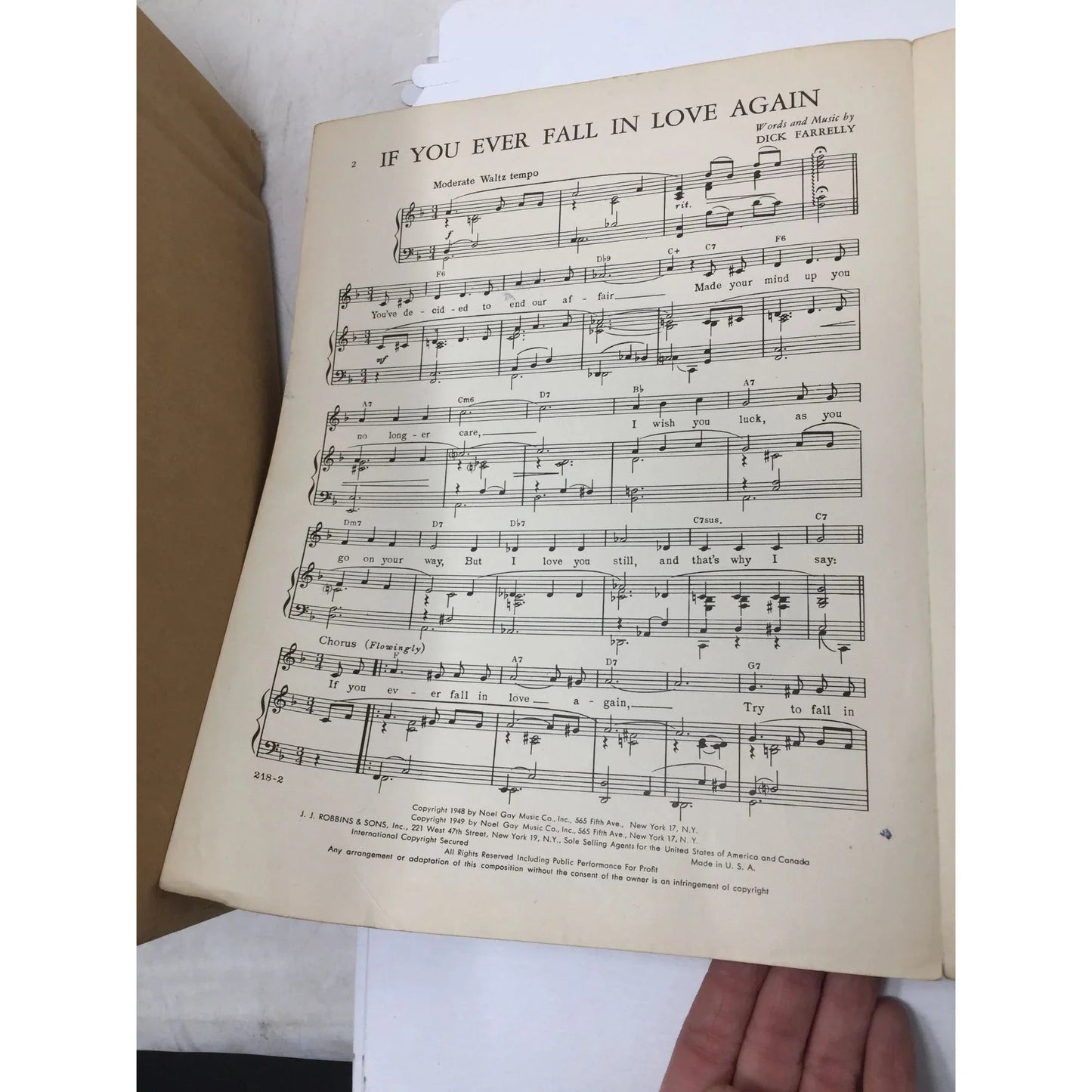 ''IF YOU EVER FALL IN LOVE AGAIN'' BY DICK FARRELLY - A+ Stuff - Sheet Music - A+ Stuff
