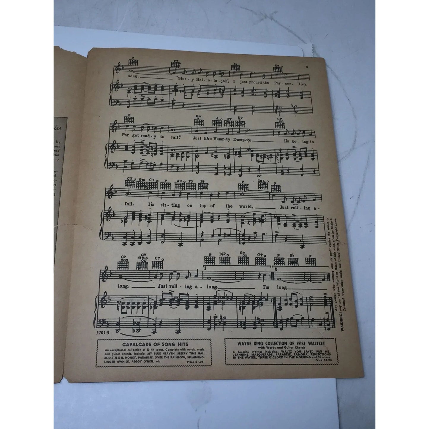 ''I'm Sitting on Top of the World'' Vintage Sheet Music - Leo Feist inc - SHEET MUSIC - A+ Stuff