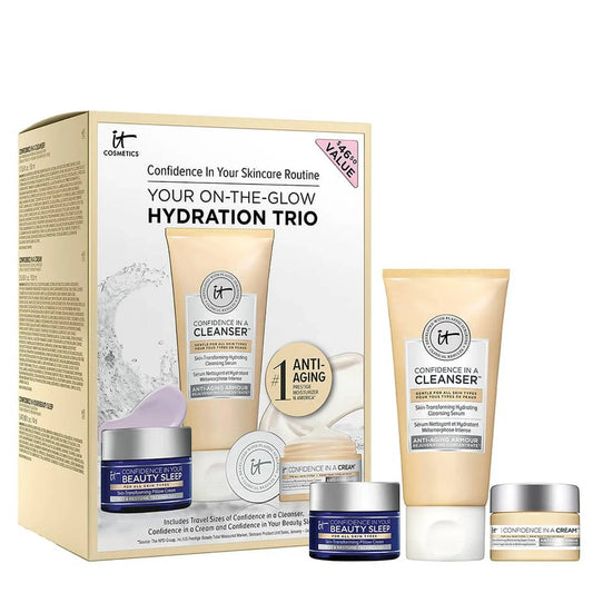 YOUR ON-THE-GLOW HYDRATION TRIO - IT Cosmetics Cleanser, Moisturizer & Night Cream Set - A+ Stuff