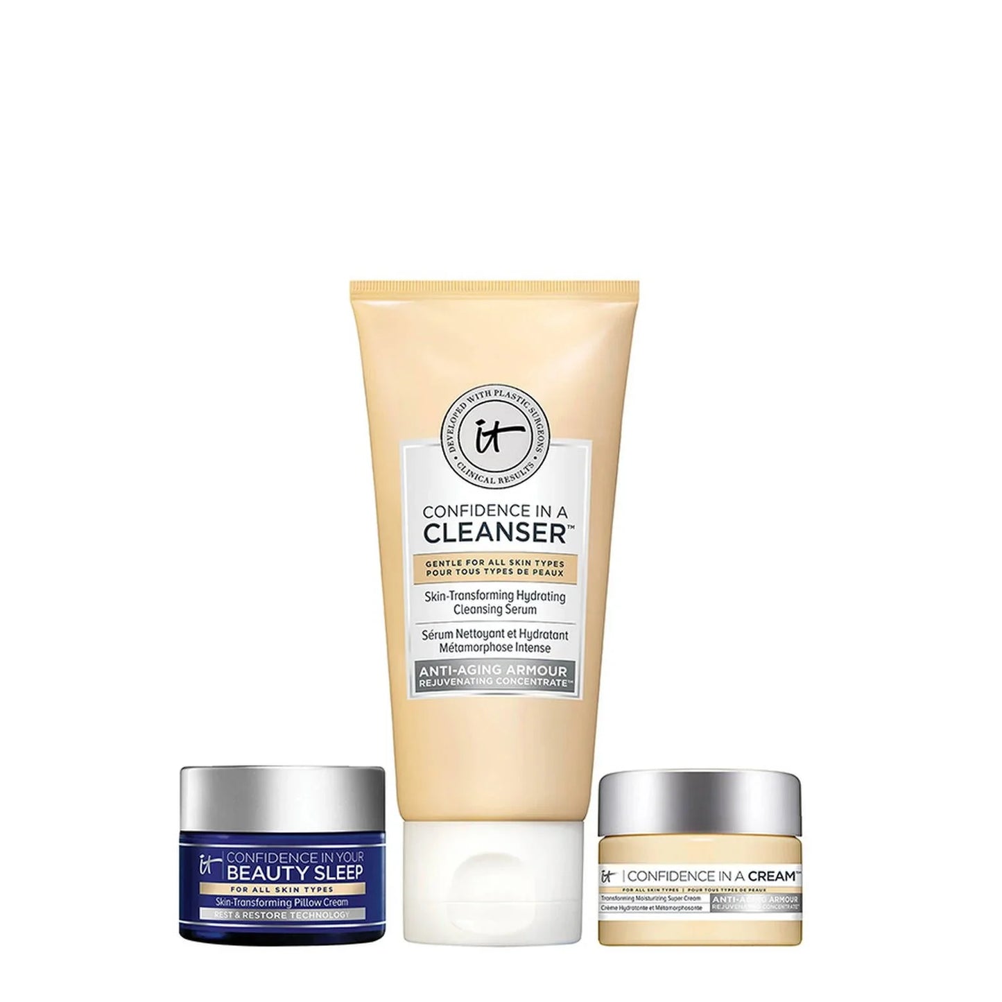 YOUR ON-THE-GLOW HYDRATION TRIO - IT Cosmetics Cleanser, Moisturizer & Night Cream Set - A+ Stuff