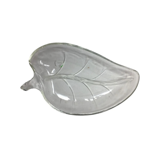 Vintage Leaf Shaped Cut Glass Serving Tray/Bowl - about 9.5'' by 5.5'' - A+ Stuff