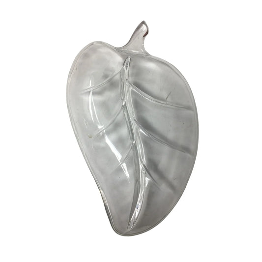 Vintage Leaf Shaped Cut Glass Serving Tray/Bowl - about 9.5'' by 5.5'' - A+ Stuff