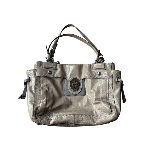 COACH Chelsea Patent Leather Peyton Carryall Satchel - Grayish Tan w Teal Lining