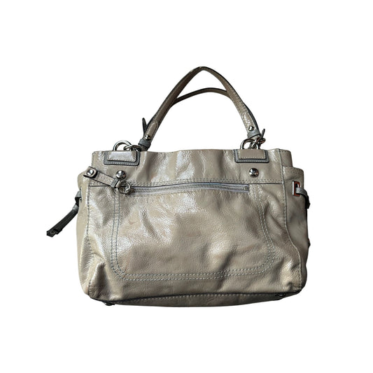 COACH Chelsea Patent Leather Peyton Carryall Satchel - Grayish Tan w Teal Lining