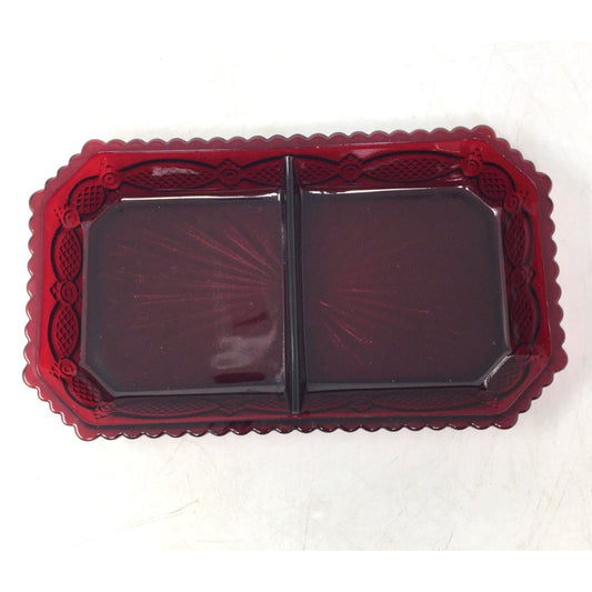 Vintage Avon 1876 Cape Cod Collection Ruby Red Glass Divided Condiment / Relish Dish Avon A+ Stuff Drinking, Dining & More