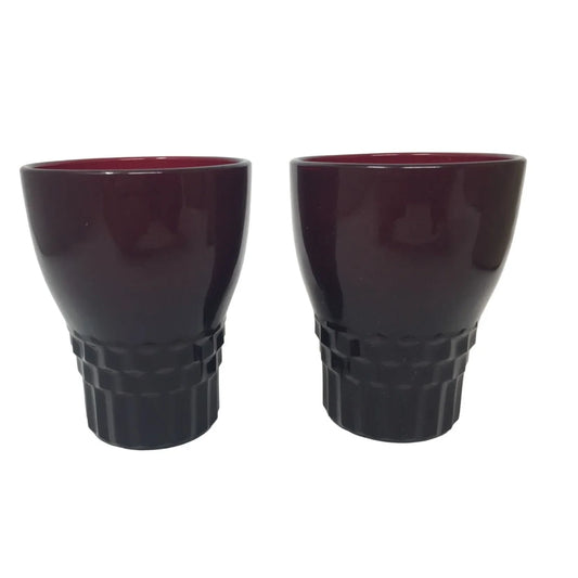 2 Vintage Anchor Hocking Small Dark Red Glass Cups- about 3.5'' tall - A+ Stuff