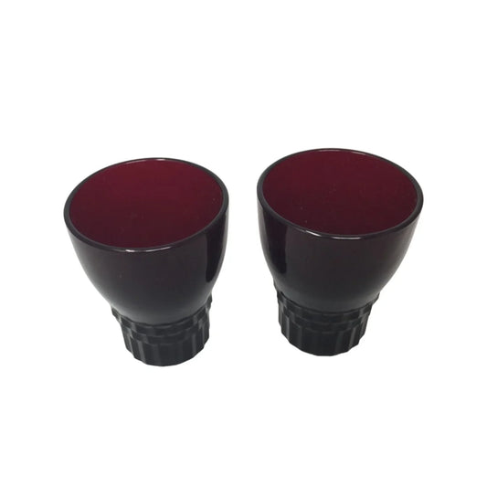2 Vintage Anchor Hocking Small Dark Red Glass Cups- about 3.5'' tall - A+ Stuff