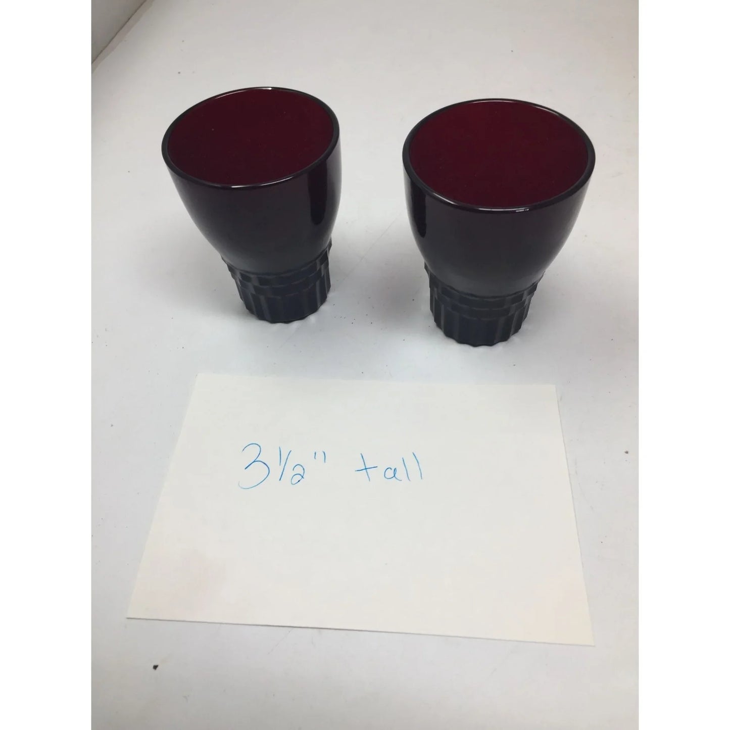 2 Vintage Anchor Hocking Small Dark Red Glass Cups- about 3.5'' tall - A+ Stuff