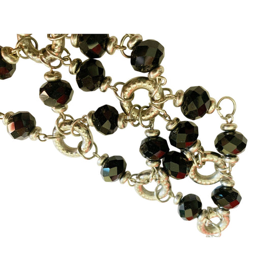 DRAPING Black Bead and Silver Tone Ring NECKLACE 21"