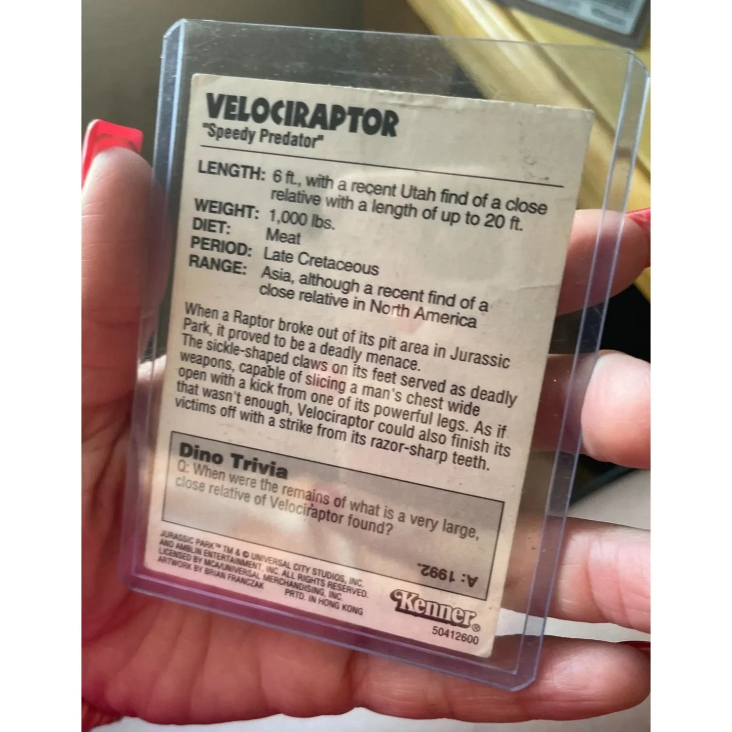 Kenner ''Raptor Escape!'' Jurassic Park 12 Collectible Trading Card - kenner - Collectible Trading Cards - A+ Stuff