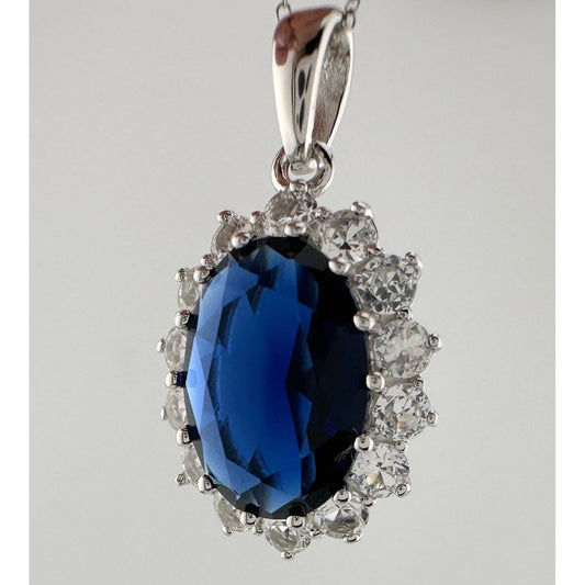 Stunning 6.40 Carat Imperial Lab Created Blue Sapphire Necklace