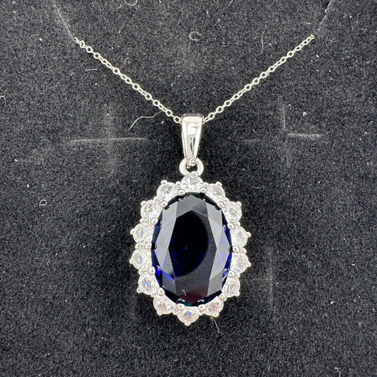 Stunning 6.40 Carat Imperial Lab Created Blue Sapphire Necklace