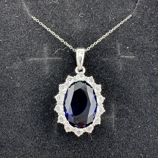 Stunning 6.40 Carat Imperial Lab Created Blue Sapphire Necklace - A+ Stuff