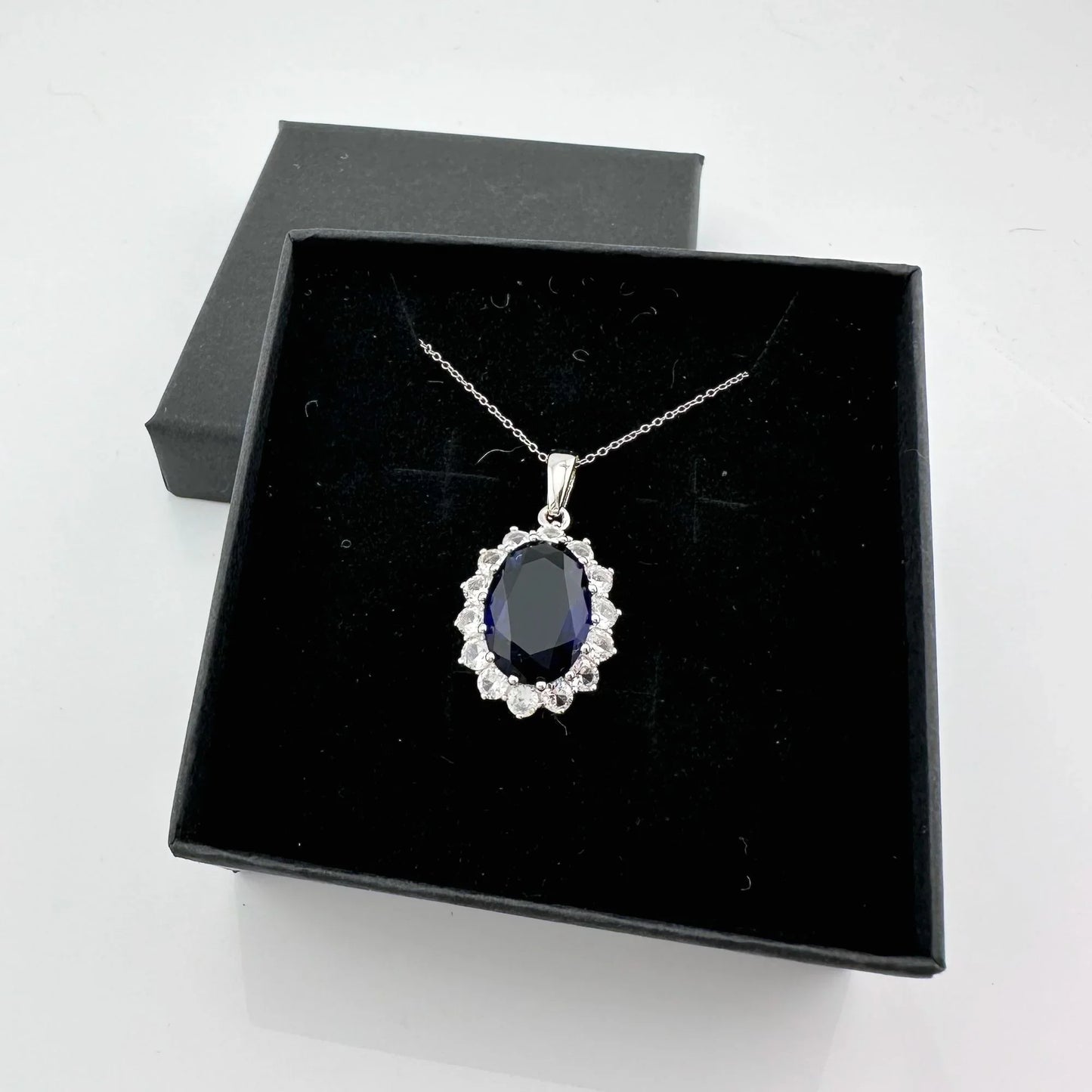 Stunning 6.40 Carat Imperial Lab Created Blue Sapphire Necklace - A+ Stuff