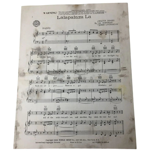 LALAPALUZA LU Vintage 1942 Sheet Music book - World music inc - sheet music - A+ Stuff