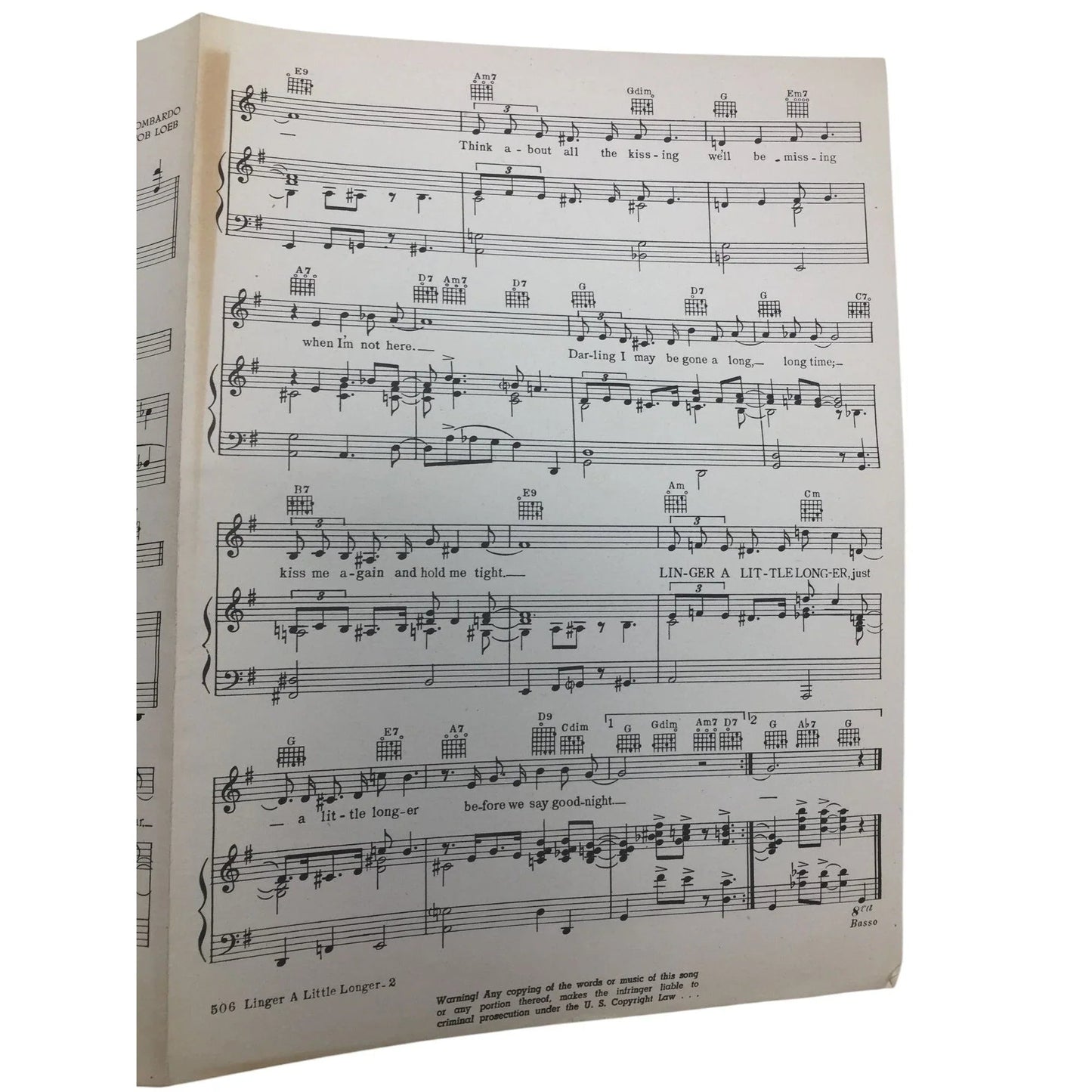 ''LINGER A LITTLE LONGER'' By Carmen Lombardo and John Jacob Loeb - A+ Stuff - SHEET MUSIC - A+ Stuff