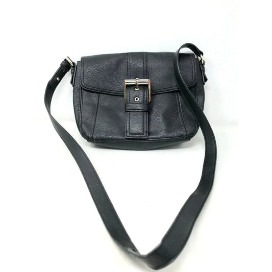 LIZ CLAIBORNE Black Faux Leather Crossbody Bag w Large Front Buckle - Liz Claiborne - A+ Stuff