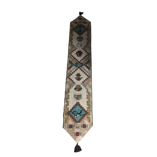Long Patterned Southwestern Tapestry Table Runner with Tassels - A+ Stuff - Decor - A+ Stuff