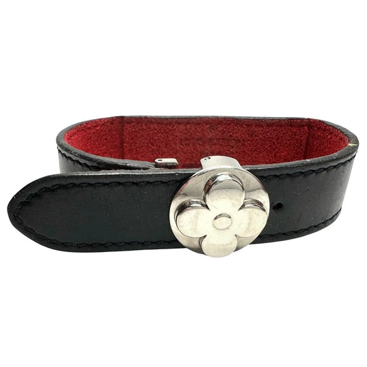 Louis Vuitton (LV) Black Leather Monogram Wish Bracelet with Red Leather on Inverse - Louis Vuitton - Designer Bracelet - A+ Stuff