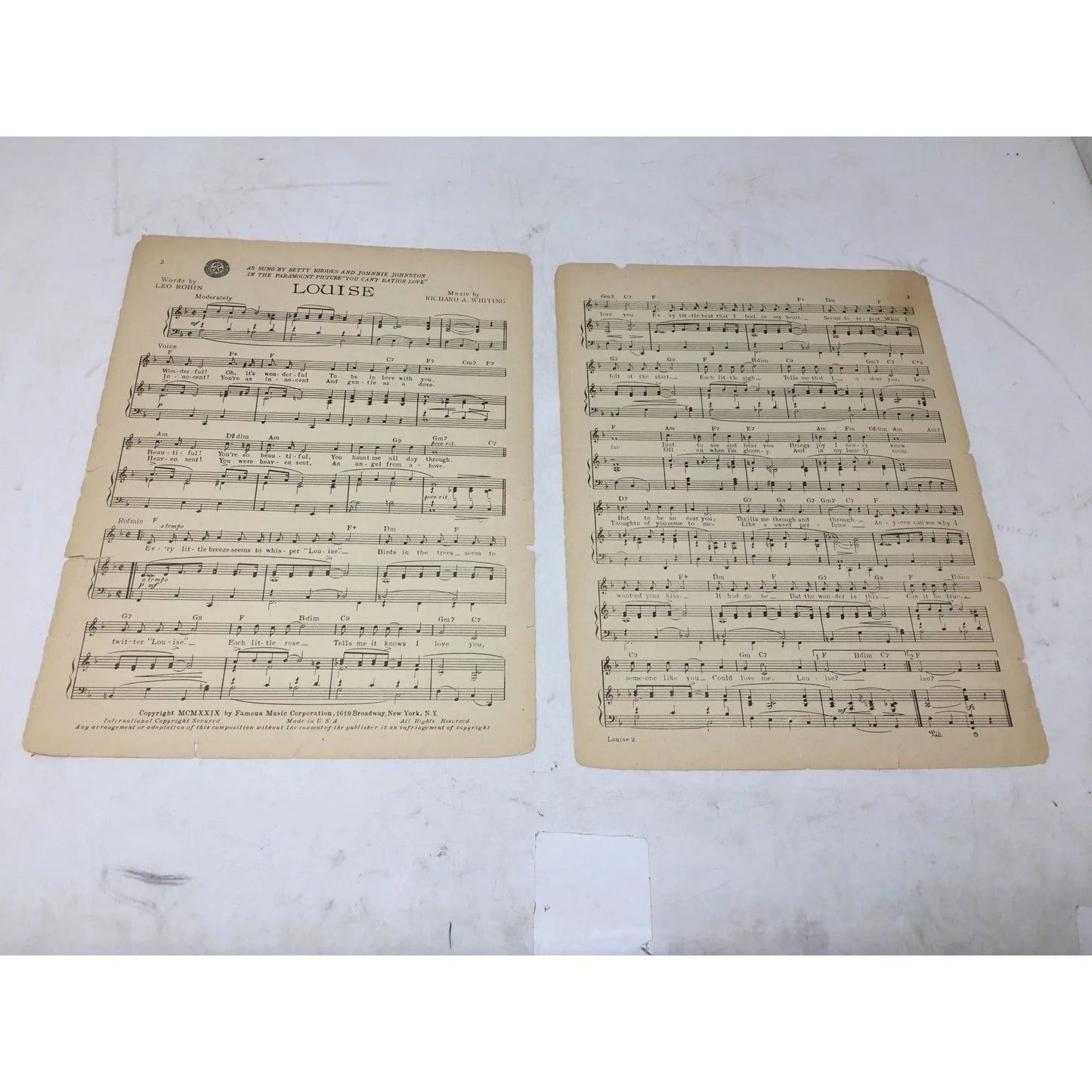 ''LOUISE'' By Leo Robin and Richard A Whiting Sheet Music book - A+ Stuff - SHEET MUSIC - A+ Stuff
