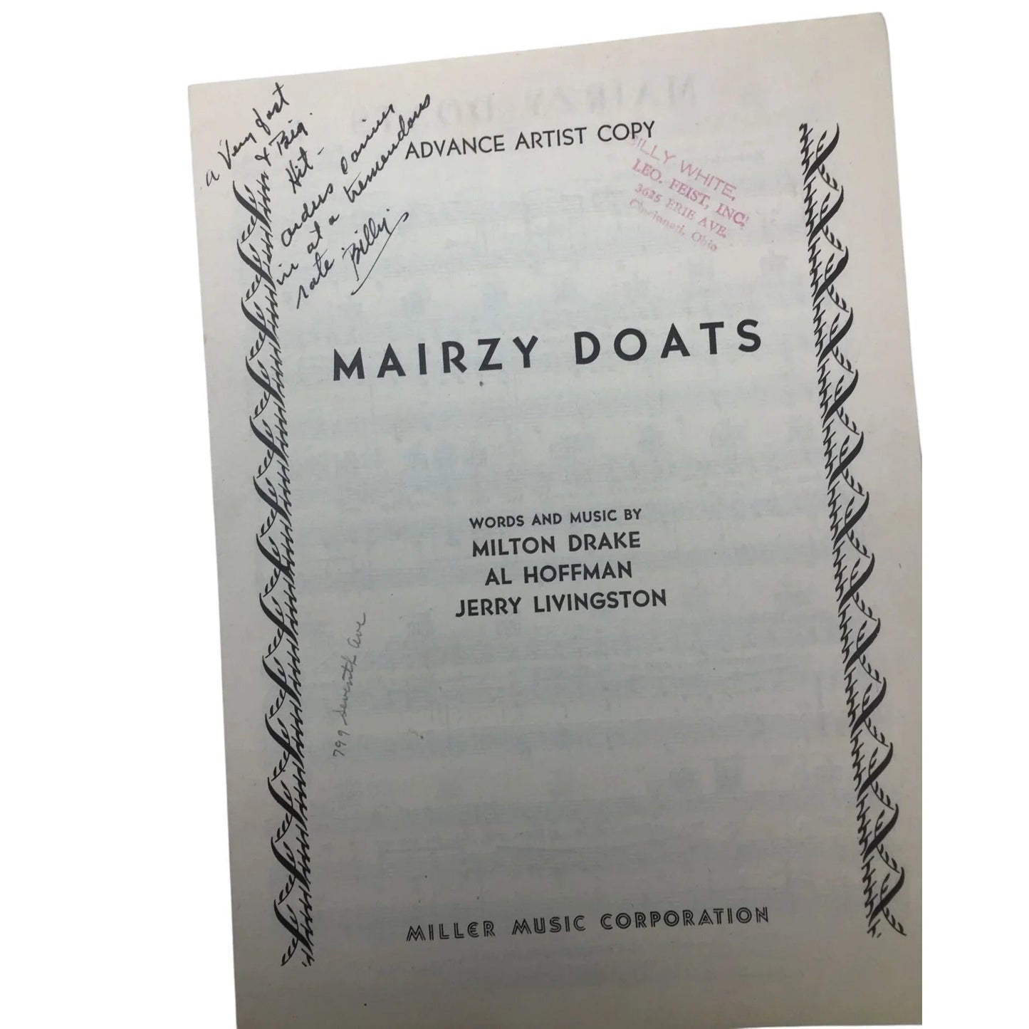 ''MAIRZY DOATS'' VINTAGE SHEET MUSIC - A+ Stuff - SHEET MUSIC - A+ Stuff