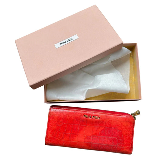 Miu Miu Red Croc Embossed Leather Zip Around Wallet with Original Box - Miu Miu - Designer wallet - A+ Stuff