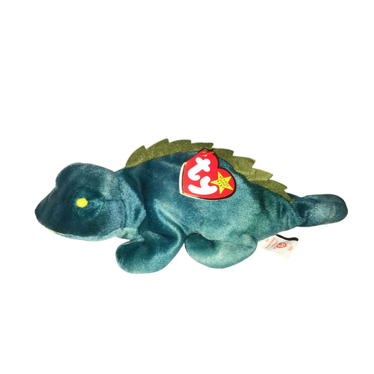 1997 Iggy the Iguana Beanie Baby *blue tie dye version* TY Beanie Baby A+ Stuff Plush Toys / Stuffed Animals